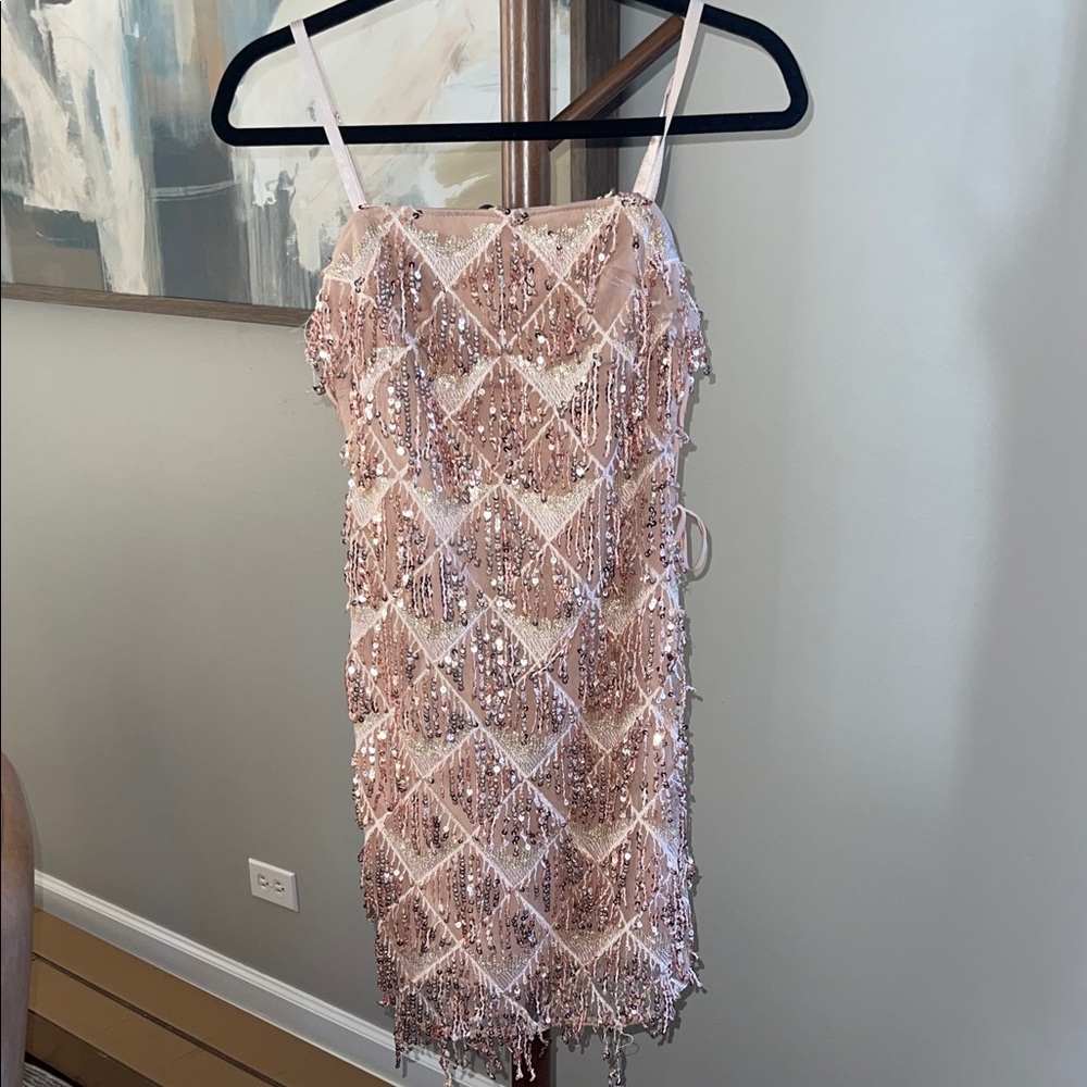 AKIRA Pink and Silver Sequin Mini Dress